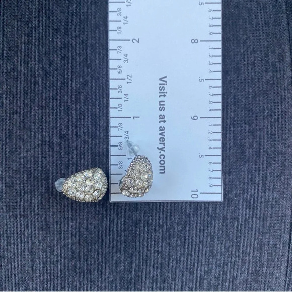 Crystal Rhinestone Encrusted Silver Enamel  Huggie Earrings - Picture 6 of 6